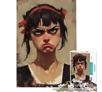 Adult Jigsaw Puzzle1000 Pieces Grumpy Girl︰ Expressive Vintage Portrait with Attitude Jigsaw for Adults Anti-Stress Toys Difficult Hard Help The Brain Exercise (Size 38x52cm)