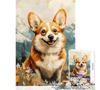 Adult Jigsaw Puzzle1000 Pieces Happy Corgi in Mountain Landscape Painting Educational Games A Work of Art Home Decoration Toys Train Your Brain And Hands (38X26CM)