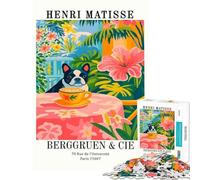 Adult Jigsaw Puzzle1000 Pieces Henri Matisse Exhibition Poster with Dog Difficult And Challenge Learning Educational Relaxing Games for Age 14+ Game (38x26cm)