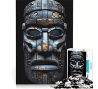 Adult Jigsaw Puzzle1000 Pieces Indigenous Tiki Mask Dark, Practical Game, Staycation Kill Time, with Matching Poster And Trivia Sheet (38x52cm)
