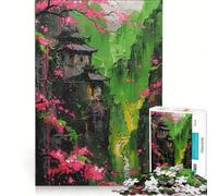 Adult Jigsaw Puzzle1000 Pieces Japanese Cherry Paradise, Practical Game, Staycation Kill Time, with Matching Poster And Trivia Sheet (38x52cm)