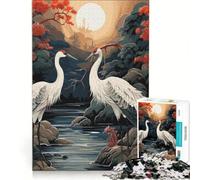 Adult Jigsaw Puzzle1000 Pieces Japanese Crane In Forest, Practical Game, Staycation Kill Time, with Matching Poster And Trivia Sheet (38x52cm)