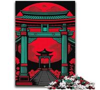Adult Jigsaw Puzzle1000 Pieces Japanese Torii Gate with Red Moon Difficult Challenge for Educational Game Secret Santa Gifts 38x52cm