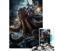 Adult Jigsaw Puzzle1000 Pieces Kraken Attacks Jigsaw for Adults Anti-Stress Toys Difficult Hard Help The Brain Exercise (Size 38x26cm)