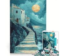 Adult Jigsaw Puzzle1000 Pieces Moonlit Coastal Village Impossible Game Improve Memory with Fully Interlocking Randomly Shaped Pieces 50x75cm