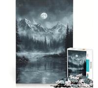 Adult Jigsaw Puzzle1000 Pieces Moonlit Mountain Lake Impossible Game Improve Memory with Fully Interlocking Randomly Shaped Pieces 38x26cm