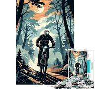Adult Jigsaw Puzzle1000 Pieces Mountain Biker in Forest Illustration for Educational Game Addictive Toys to Cultivate Patience Gifts for Women Men Wall Art (Size 38x52cm)