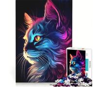 Adult Jigsaw Puzzle1000 Pieces Neon Cat Glow Impossible Game Improve Memory with Fully Interlocking Randomly Shaped Pieces 38x52cm