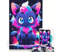 Adult Jigsaw Puzzle1000 Pieces Neon Cat in Space Impossible Game Improve Memory with Fully Interlocking Randomly Shaped Pieces 38x26cm