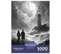 Adult Jigsaw Puzzle1000 Pieces Romantic Stormy Shore with Lighthouse - Charcoal Art Adult Puzzles Relaxing Games Hand Speed Race Deal As Gifts for The Whole Family 38x26cm/1000pcs