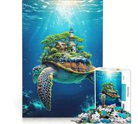 Adult Jigsaw Puzzle1000 Pieces Sea Turtle Carrying A Island on Its Shell Underwater World Impossible Game Improve Memory with Fully Interlocking Randomly Shaped Pieces 50x75cm