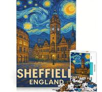 Adult Jigsaw Puzzle1000 Pieces Sheffield England Starry Night Style Impossible Game Improve Memory with Fully Interlocking Randomly Shaped Pieces 50x75cm