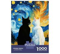 Adult Jigsaw Puzzle1000 Pieces Starry Night Black Cat And White Cat Romantic Adult Puzzles Relaxing Games Hand Speed Race Deal As Gifts for The Whole Family 38x26cm/1000pcs