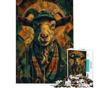 Adult Jigsaw Puzzle1000 Pieces Stylish Goat Portrait with Geometric Background Jigsaw Puzzle Hands-on Game Difficult Challenge Deal As Gifts for The Whole Family (size 50x75cm)