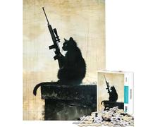 Adult Jigsaw Puzzle1000 Pieces The Vintage Sniper Cat Difficult And Challenge Learning Educational Relaxing Games for Age 14+ Game (38x52cm)