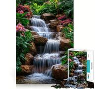 Adult Jigsaw Puzzle1000 Pieces Tranquil Waterfall in Lush Garden Flawless Edge Fun Mental Focus Game Quiet Fun Play Xmas Decor Gift(38x26cm)