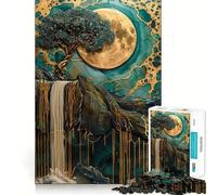 Adult Jigsaw Puzzle1000 Pieces Tree in The Rock Waterfall Flawless Edge Fun Mental Focus Game Quiet Fun Play Xmas Decor Gift(38x26cm)