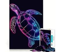 Adult Jigsaw Puzzle1000 Pieces Turtle Neon Animal Flawless Edge Fun Mental Focus Game Quiet Fun Play Xmas Decor Gift (38x52cm)