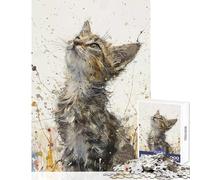 Adult Jigsaw Puzzle1000 Pieces Upward Kitten Gaze Educational Game Suitable for Couples Anti-Stress Toys Train Your Brain And Hands (75X50CM)