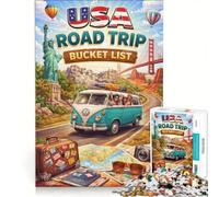 Adult Jigsaw Puzzle1000 Pieces USA Road Trip Bucket List Pattern Assembly Educational Games Secret Santa Gifts 50x75cm