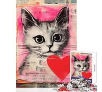 Adult Jigsaw Puzzle1000 Pieces Valentine Cat Collage with Heart Educational Games A Work of Art Home Decoration Toys Train Your Brain And Hands (50X75CM)