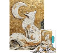 Adult Jigsaw Puzzle1000 Pieces White Fox Under Crescent Moon Jigsaw Puzzle Hands-on Game Difficult Challenge Deal As Gifts for The Whole Family (size 38x26cm)