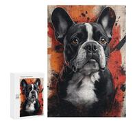 Adult Jigsaw Puzzle300 PCS Bold Boston Terrier Art Print Puzzles for Teenagers Stress Reliever Every Piece Is Unique - Challenging Game Toys 300 PCS