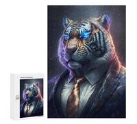 Adult Jigsaw Puzzle300 PCS Boss Tiger In Suit Jigsaw Puzzle Brain Teaser Game Pattern Assembly Unique Birthday And Gifts 300 PCS