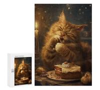 Adult Jigsaw Puzzle300 PCS Cute Orange Tabby Cat Cake Puzzles for Adults Relaxing Games Improve Memory Deal As Gifts for The Whole Family 300 PCS