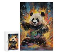 Adult Jigsaw Puzzle300 PCS Panda Playing Guitar Art Print Teenagers Puzzles Brain Teaser Game Home Decoration Unique Birthday And Gifts 300 PCS