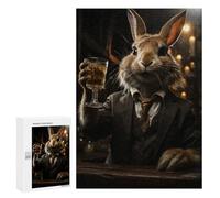 Adult Jigsaw Puzzle300 PCS Rabbit Drinking Whiskey Jigsaw Puzzle Brain Teaser Game Pattern Assembly Unique Birthday And Gifts 300 PCS
