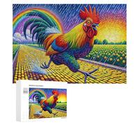 Adult Jigsaw Puzzle300 PCS Rainbow Rooster on Yellow Brick Road Teenagers Puzzles Brain Teaser Game Home Decoration Unique Birthday And Gifts 300 PCS