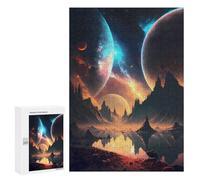 Adult Jigsaw Puzzle300 PCS Symmetry Planets Landscape Jigsaw Puzzle Brain Teaser Game Pattern Assembly Unique Birthday And Gifts 300 PCS