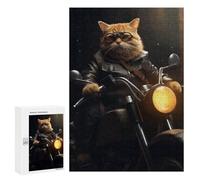 Adult Jigsaw Puzzle300 PCS Tabby Cat Motorcycle Gang Jigsaw Puzzle Brain Teaser Game Pattern Assembly Unique Birthday And Gifts 300 PCS