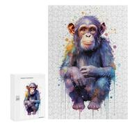 Adult Jigsaw Puzzle300 PCS Watercolor Monkey Painting Jigsaw Puzzle Brain Teaser Game Pattern Assembly Unique Birthday And Gifts 300 PCS