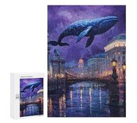 Adult Jigsaw Puzzle300 PCS Whale Over Cityscape Puzzles for Teenagers Stress Reliever Every Piece Is Unique - Challenging Game Toys 300 PCS