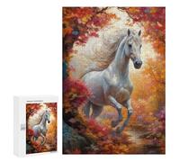 Adult Jigsaw Puzzle300 PCS Wild White Horse in Autumn Jigsaw Puzzle Brain Teaser Game Pattern Assembly Unique Birthday And Gifts 300 PCS