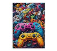 Adult Jigsaw Puzzle38x26cm/1000pcs Vibrant Gaming Controllers Collage Adult Jigsaw Puzzle Brain Teaser Game Birthday Present for Birthday, Chrismas 38x26cm/1000pcs