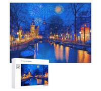 Adult Jigsaw Puzzle500 PCS Amsterdam Night Canal Fireworks Teenagers Puzzles Brain Teaser Game Home Decoration Unique Birthday And Gifts 500 PCS
