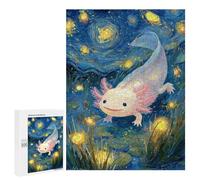 Adult Jigsaw Puzzle500 PCS Axolotl in Starry Night Pond Puzzles for Teenagers Stress Reliever Every Piece Is Unique - Challenging Game Toys 500 PCS