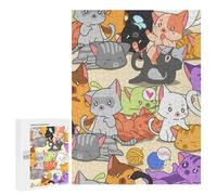 Adult Jigsaw Puzzle500 PCS Black Cats Cute Rainbow Jigsaw Puzzle Brain Teaser Game Pattern Assembly Unique Birthday And Gifts 500 PCS