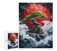 Adult Jigsaw Puzzle500 PCS Bonsai Tree Under Red Moon Puzzles for Adults Relaxing Games Improve Memory Deal As Gifts for The Whole Family 500 PCS