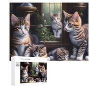 Adult Jigsaw Puzzle500 PCS Cute Tabby Kittens Playing Teenagers Puzzles Brain Teaser Game Home Decoration Unique Birthday And Gifts 500 PCS