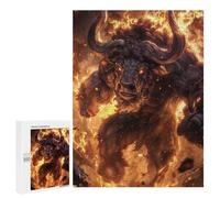 Adult Jigsaw Puzzle500 PCS Flaming Minotaur Charge Jigsaw Puzzle Brain Teaser Game Pattern Assembly Unique Birthday And Gifts 500 PCS