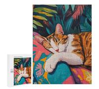 Adult Jigsaw Puzzle500 PCS Sleeping Cat in Tropical Garden Puzzles for Adults Relaxing Games Improve Memory Deal As Gifts for The Whole Family 500 PCS