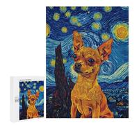 Adult Jigsaw Puzzle500 PCS Starry Night Chihuahua Puzzles for Adults Relaxing Games Improve Memory Deal As Gifts for The Whole Family 500 PCS