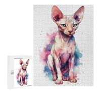 Adult Jigsaw Puzzle500 PCS Watercolor Sphynx Cat Art Jigsaw Puzzle Brain Teaser Game Pattern Assembly Unique Birthday And Gifts 500 PCS