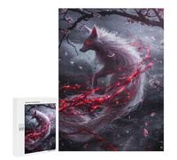 Adult Jigsaw Puzzle500 PCS White Kitsune Fox Jigsaw Puzzle Brain Teaser Game Pattern Assembly Unique Birthday And Gifts 500 PCS
