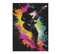 Adult Jigsaw Puzzle52x38cm/1000pcs Guitarist Silhouette with Colorful Splashes Puzzle for Adults Relax Games But Fun And Humorous for Birthday, Chrismas 52x38cm/1000pcs