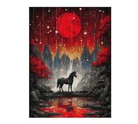 Adult Jigsaw Puzzle52x38cm/1000pcs Unicorn Under A Red Moon Jigsaw for Adults Brain Teaser Game Precision Cutting Deal As Gifts for The Whole Family 52x38cm/1000pcs